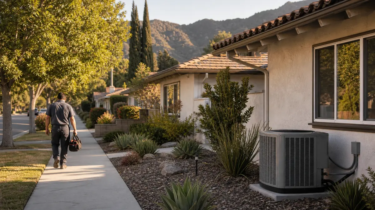 Hillside Spanish revival home in Adams Hill, Glendale, with a Trane condenser